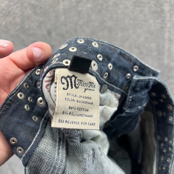Miss Me Jeans Womens 26 Anchorage Studded Flare Distressed Denim Blue Bootcut - Picture 5 of 12